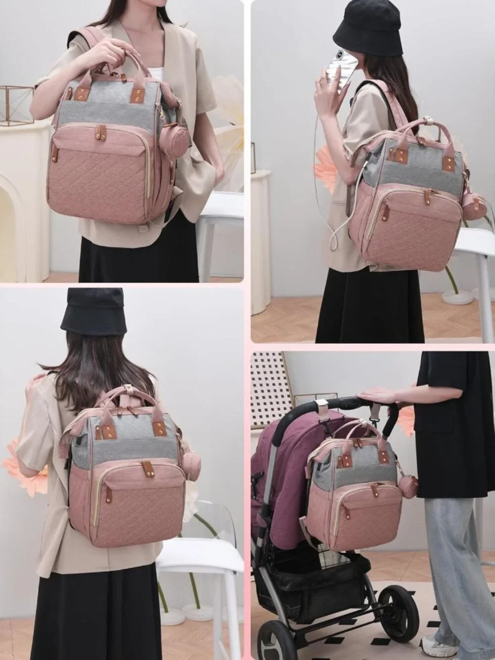 Stylish Diaper Bag Backpack with Changing Station, Waterproof, 18 Pockets, USB